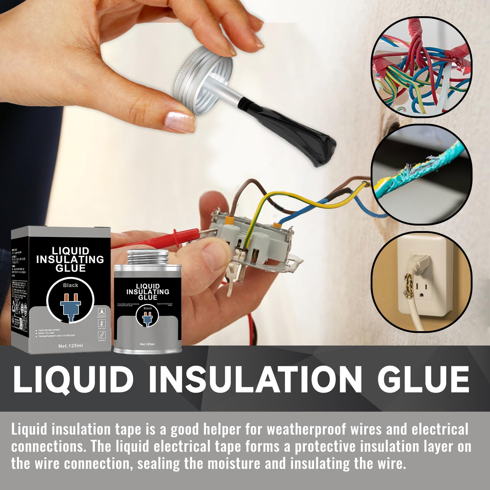 Colla per Nastro Isolante Liquido, Nastro Isolante Liquido, Sigillante Isolante Impermeabile, Gel Isolante Elettrico, Impermeabile Sigillante Resistente, Gomma Liquida Nera, 125 ml