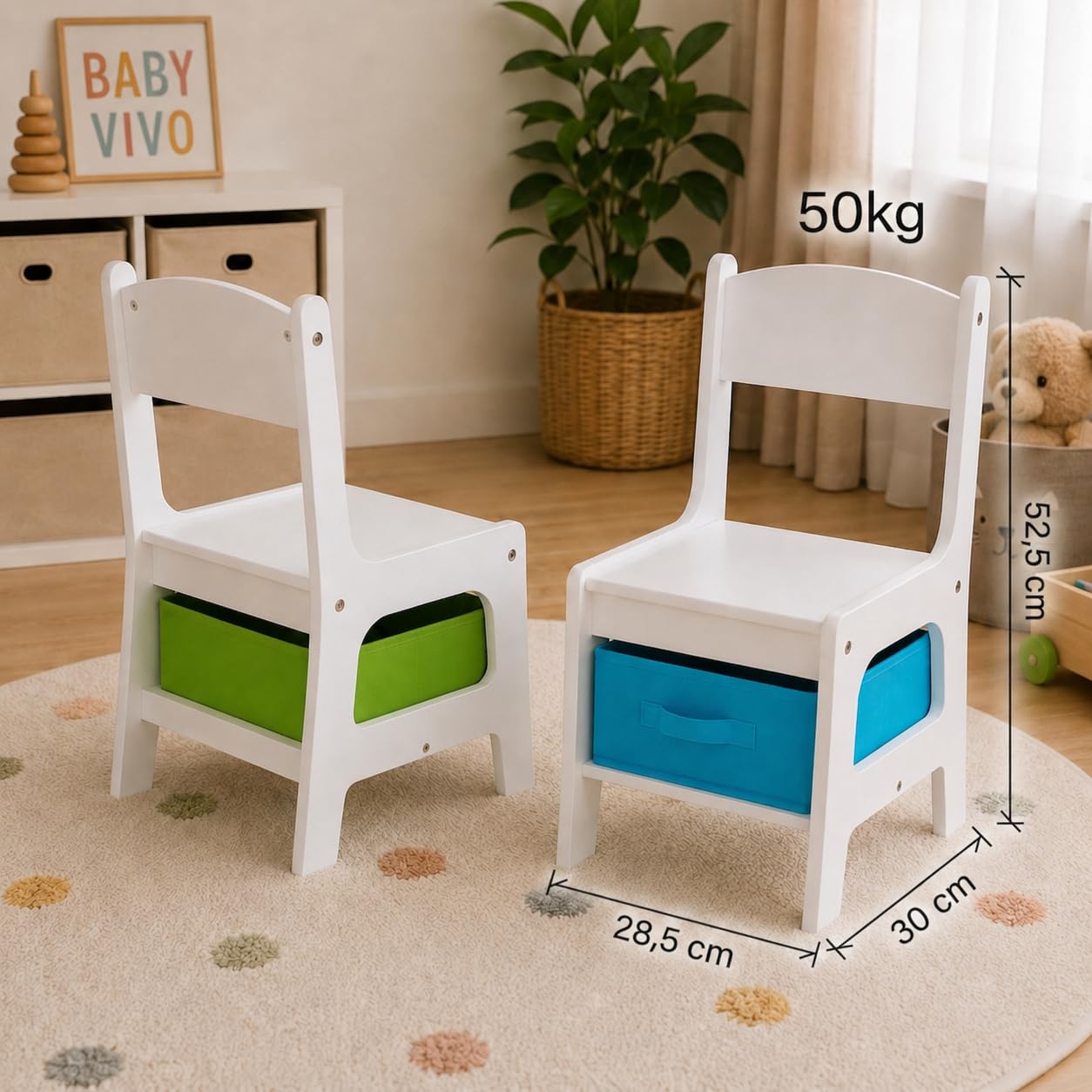 Baby Vivo Kindersitzgruppe Kindertischgruppe Kindermöbel Kinderzimmer Set mit multifunktionalem Tisch und 2 Stühlen aus Holz - Moritz