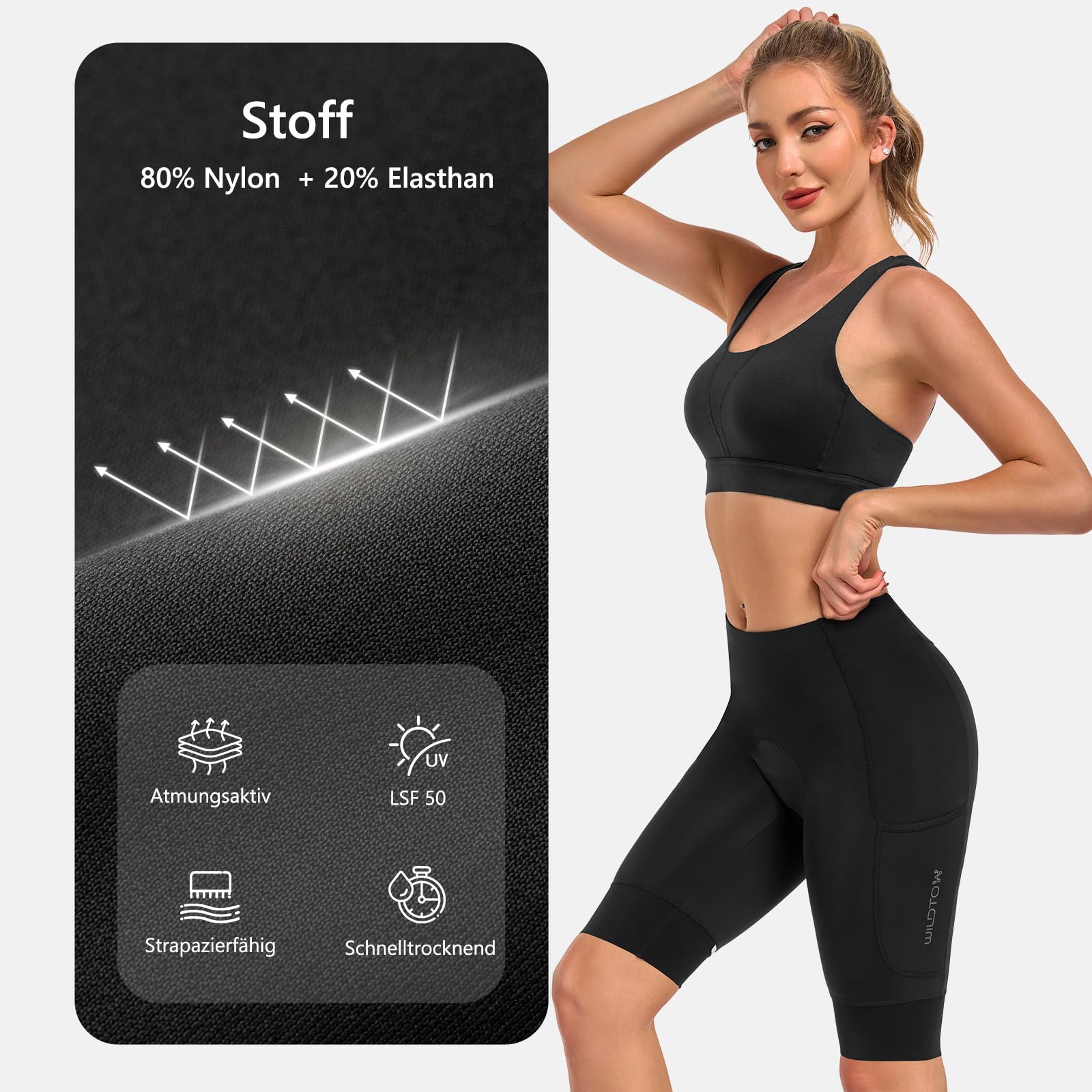 Radlerhose Damen Gepolstert Radhose Poformendem Design StoßFeste Fahrradhose kurz Mit 4d Polster Tasche