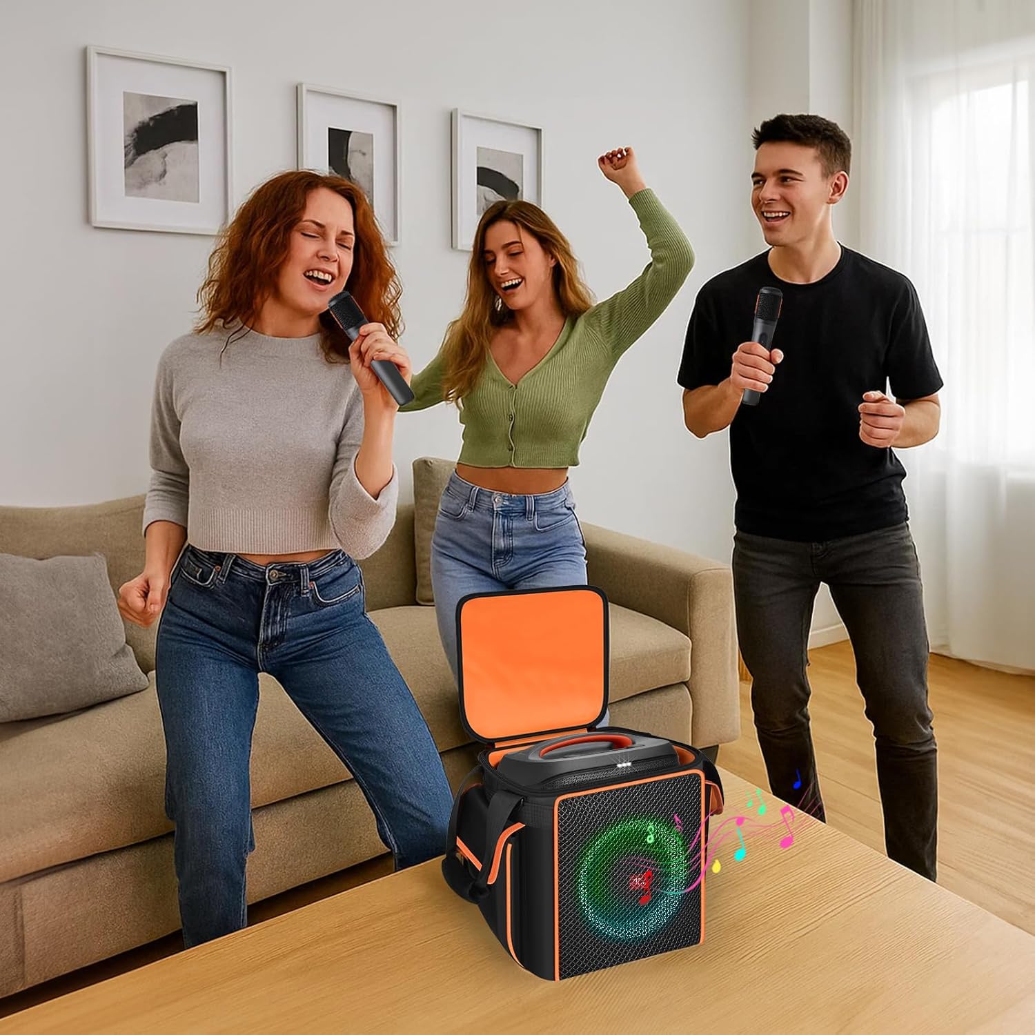 Carrying Case for JBL Partybox Encore Essential/Essential 2 Speaker, Portable Bluetooth Speaker Holder Bag with 2 Pockets for PartyBox Microphones, Charger, Cable and Accessories (Box Only) -Black - Image 8