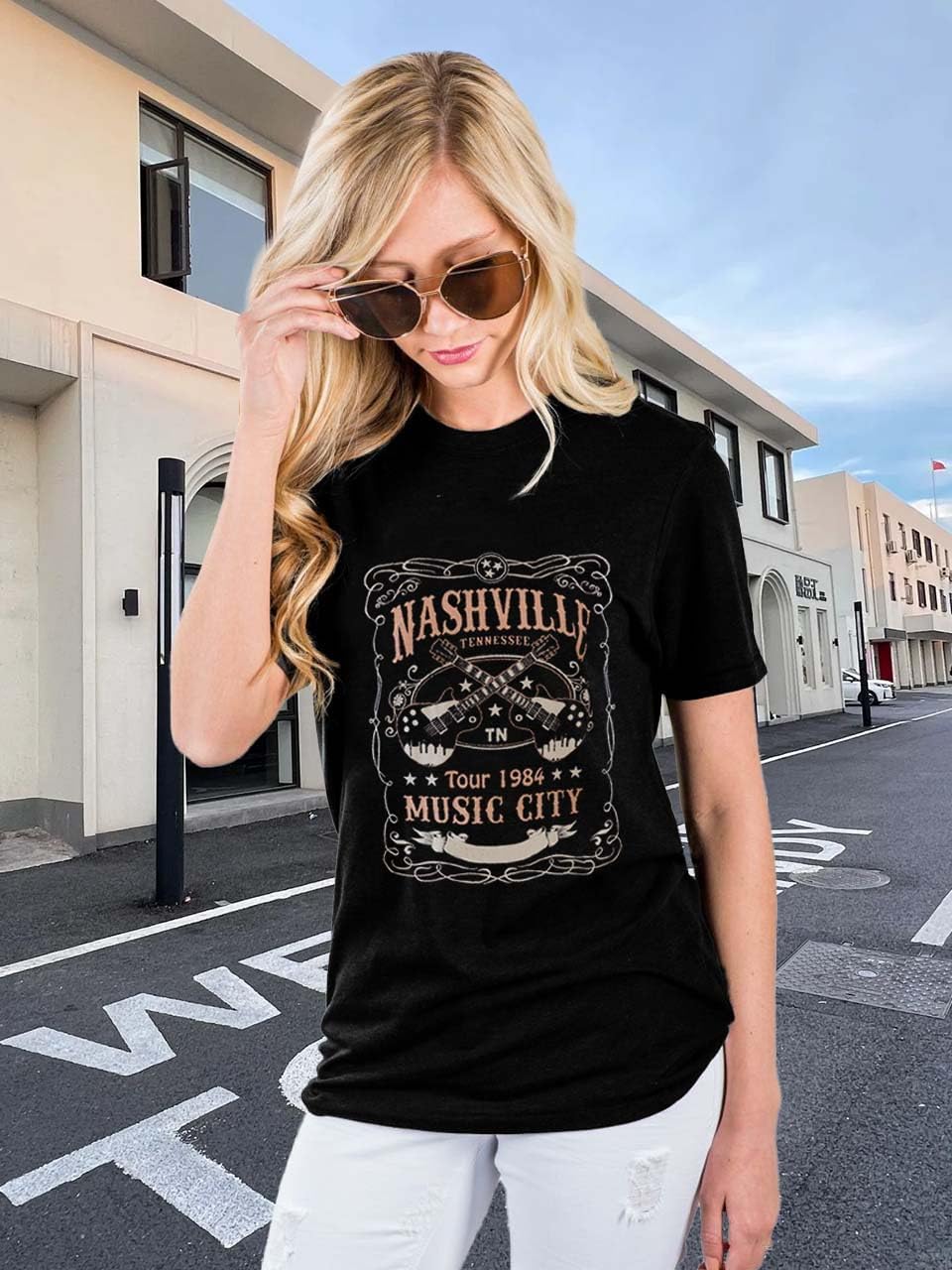 Women Nashville Shirts Vintage Country Music T Shirt Short Sleeve Rock Band Tops - Image 3