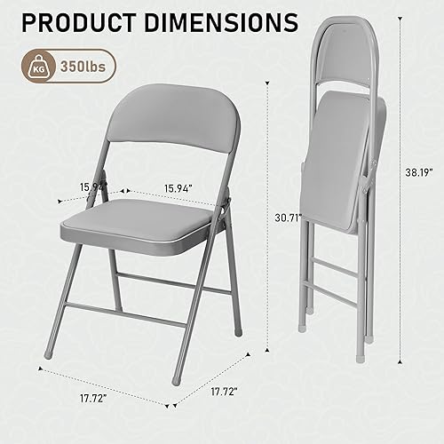Miniatura 2 de SEALAMB Paquete de 4 sillas plegables grises con asientos acolchados y cojín, sillas plegables de metal duradero para bodas, sillas comerciales para