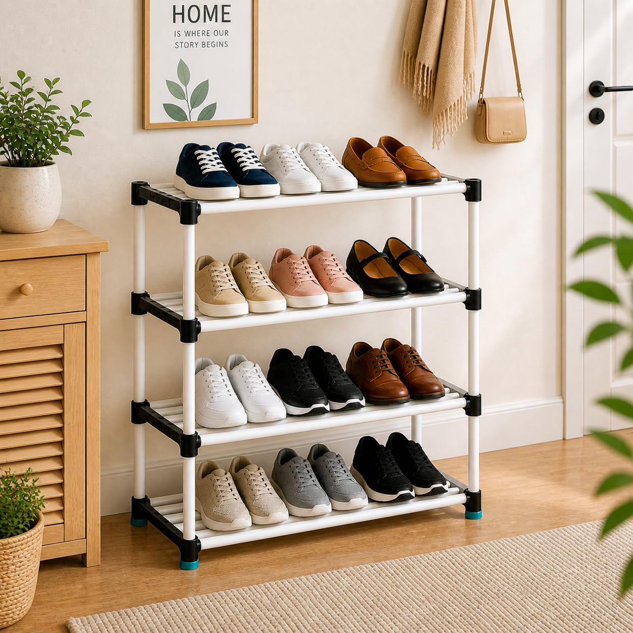 PlexEnt 4 Tier Foldable & Stackable Shoe Rack Organizer for Home Storage | Space Saving Plastic Shoe Stand for Bedroom, Entryway & Closet | Lightweight Durable Multipurpose Shoe Storage Shelf (4)-picture-37