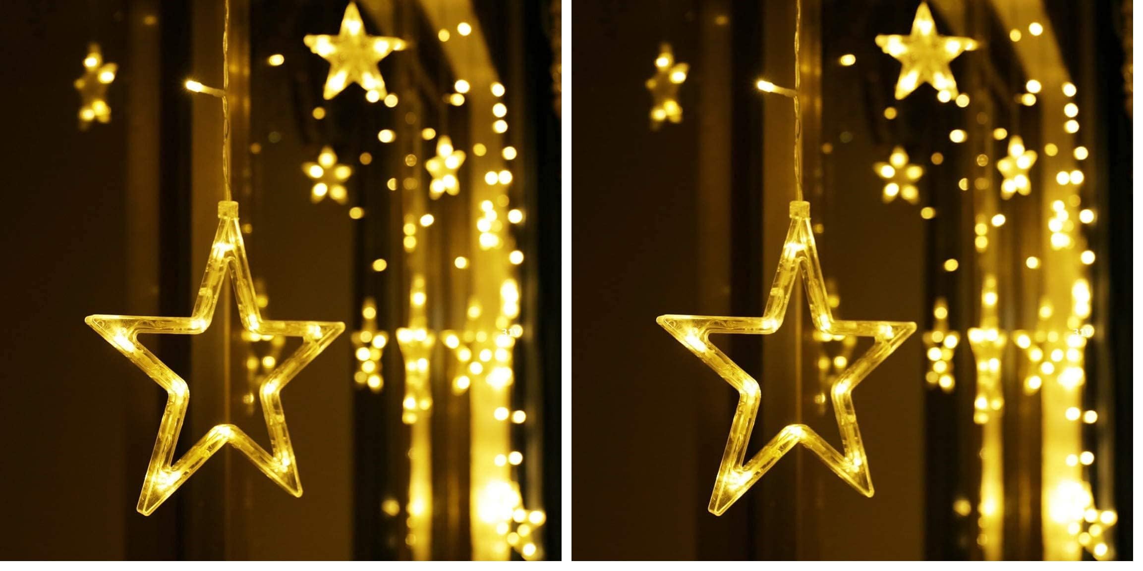 LED Lichterkette 12 Sterne, Lichtervorhang weihnachtslichter Sternenvorhang 138 LEDs 8 Modi Für Innen Außen, Weihnachten, Party, Hochzeit, Garten, Balkon, Deko (Warmweiß) (Packung mit 2)