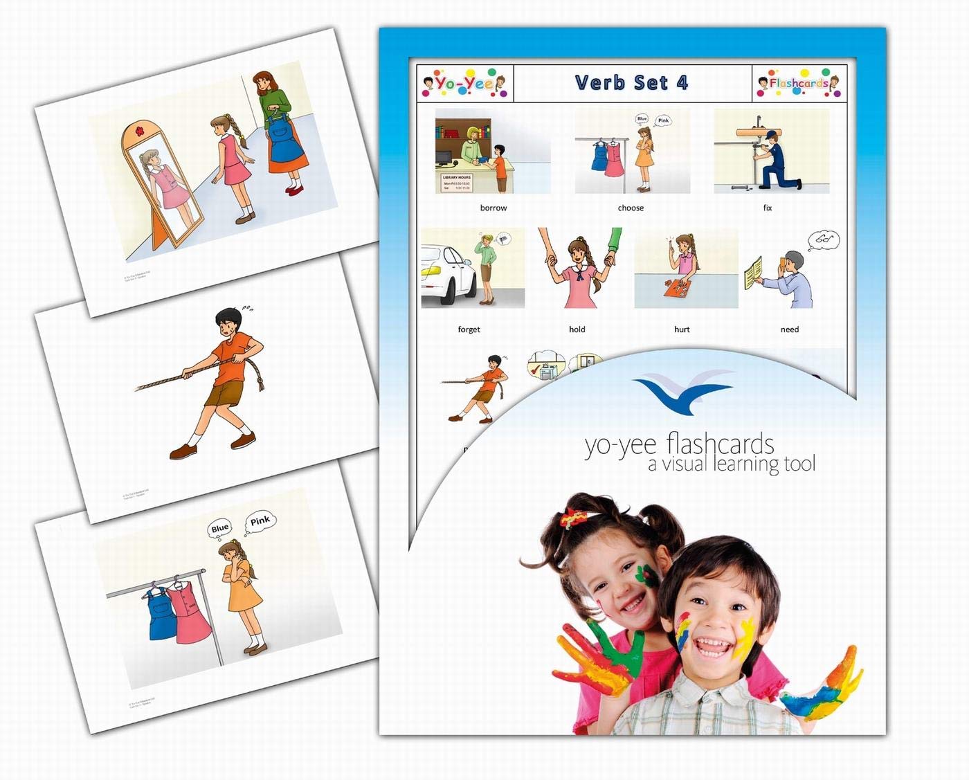 Yo-Yee Flashcards - Verbs Vocabulary Picture Cards in English for Toddlers, Kids, Children and Adults - Set 4 - Including Teaching Activities and Game Ideas