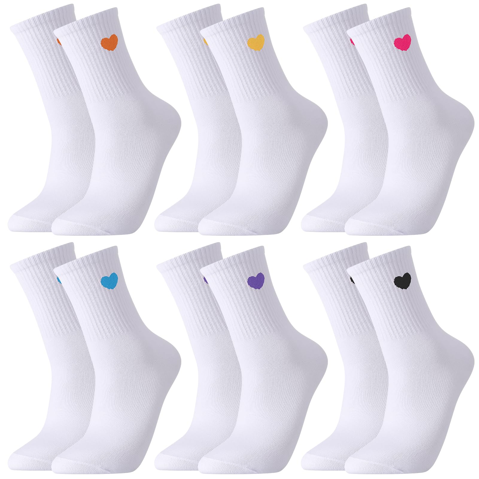 6 Pairs Women's Tennis Socks Funny Socks with Heart Motif White Sports Socks Running Socks Cotton Socks Gifts for Girlfriend Women Birthday Gift Ideas, White with heart, 43-46-image-1