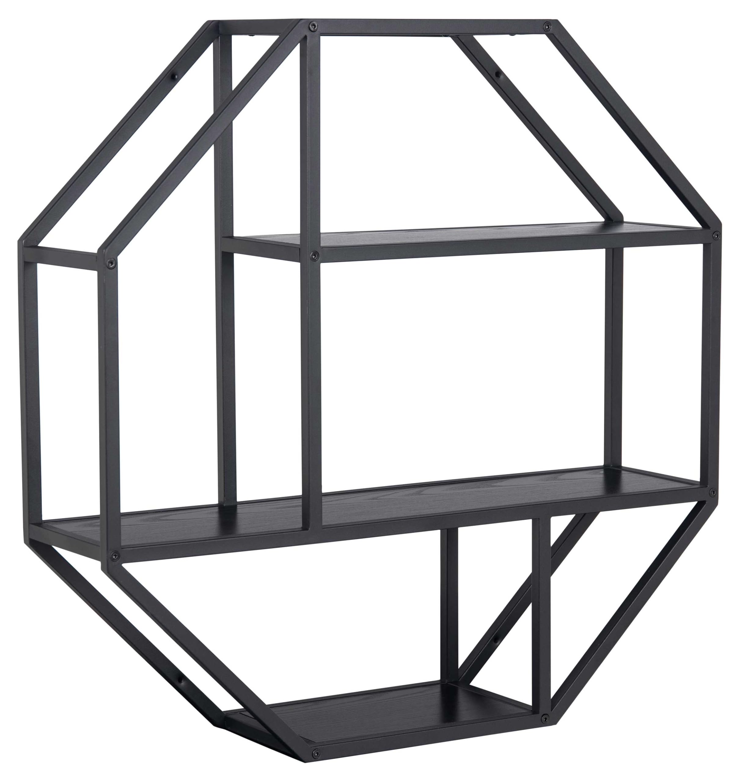 AC Design Furniture Jörn Achteckiges Wandregal, H: 77 x B: 77 x T: 20 cm, Schwarz Esche Optik/Schwarz, Holz/Metall, 1 Stk.