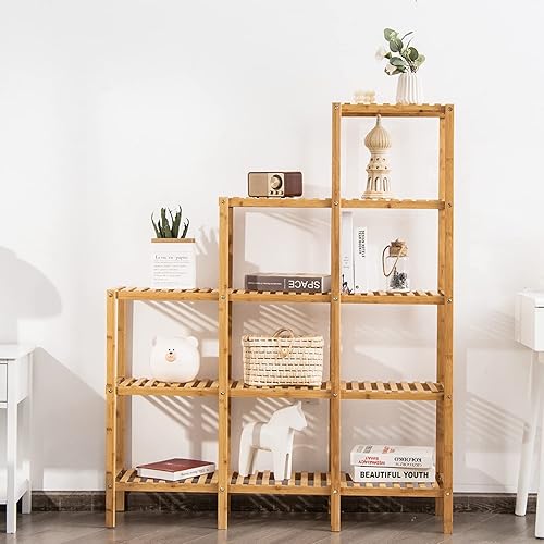 Miniatura 9 de Giantex Soporte de bambú de 9 niveles para plantas de interior, estante para plantas, soporte para macetas, organizador de almacenamiento, estante
