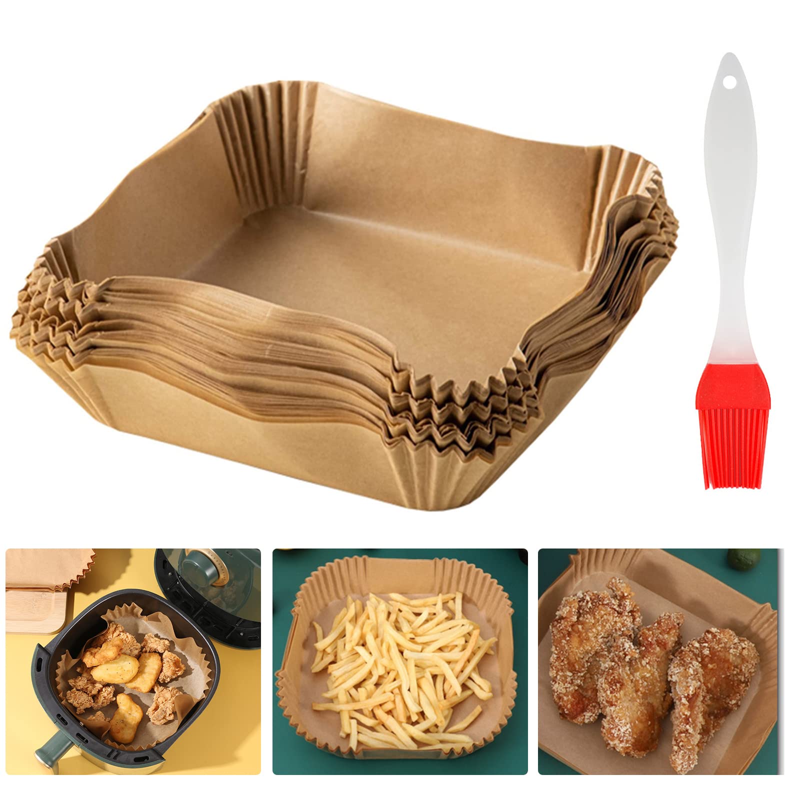 Square Air Fryer Liners, 60 Pcs Air Fryer Parchment Paper Liner, 6.3” Air Fryer Liners Disposable Non-Stick Greaseproof Paper for Air Fryer Microwave Oven Baking Oven Air Fryer Accessories