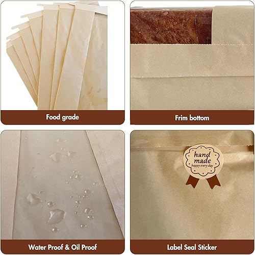 Miniatura 3 de Bewinnd Paquete de 90 bolsas de pan grandes de papel kraft para pan casero, 14 x 8.3 x 3.5 pulgadas, bolsa de pan de masa madre con bloqueo de