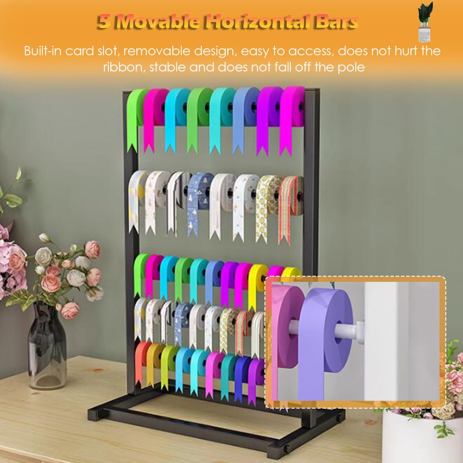 Estante de alambre para carretes, estante para cintas, organizador de pañuelos de metal, soporte para cinturones, toallas, para salas de manualidades, tiendas minoristas de flores, soporte para pape