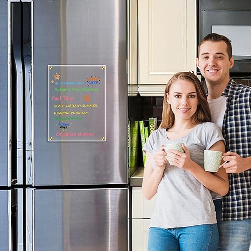 Miniatura 7 de WALGLASS Calendario acrílico para nevera, 12 x 16 pulgadas, pizarra magnética magnética de acrílico transparente dorado para refrigerador, juego de