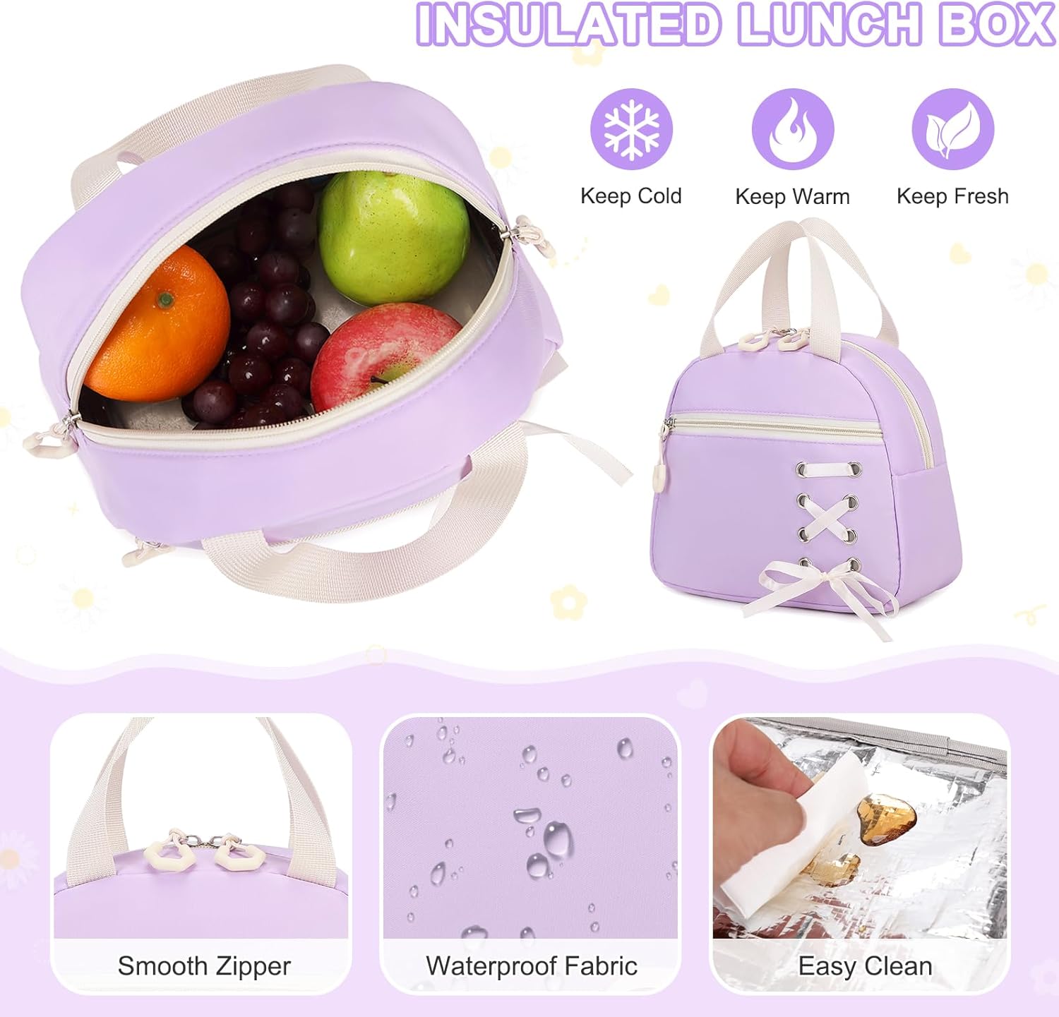 3PCS Girls Backpack for School, Kids Backpack for Girls with Lunch Bag Pencil Case, Kids Bookbag Teen Backpacks for Elementary Middle High School (Purple) - Image 5