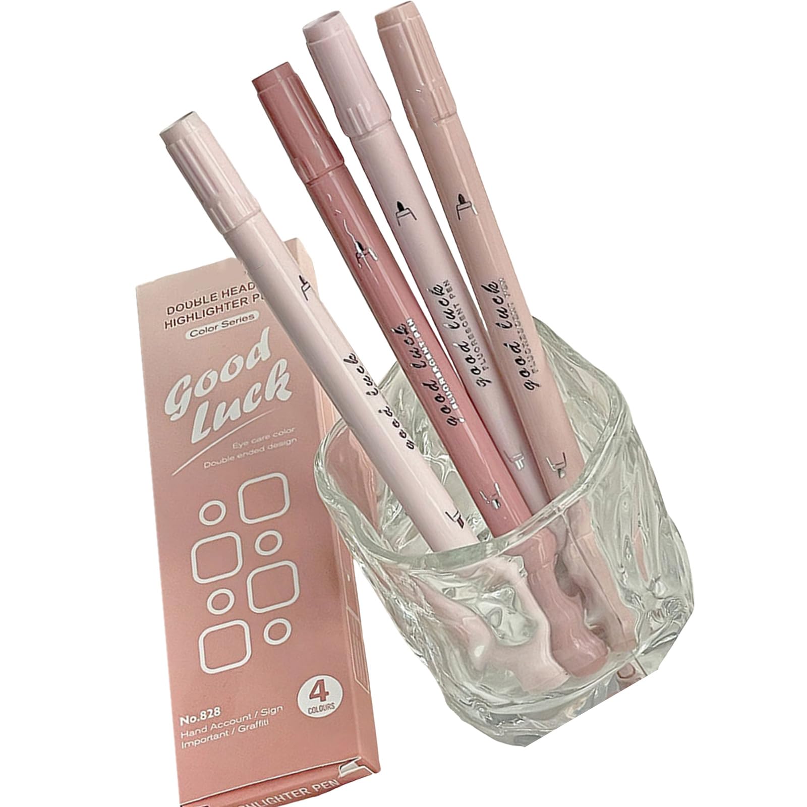 Wwhjr Pink 4 Pcs Double Headed Highlighter Pen Painting Highlighter Bible Marker Pen Highlighter Markers Office School Supplies Double-Ended Gradient Highlighter