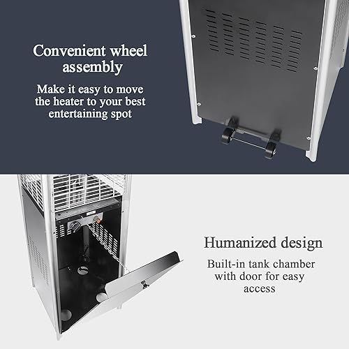 Miniatura 42 de Pamapic - Calentador de patio con funda, de llama piramidal, 48000 unidades térmicas británicas (BTU), tubo de vidrio de cuarzo, para patio al aire