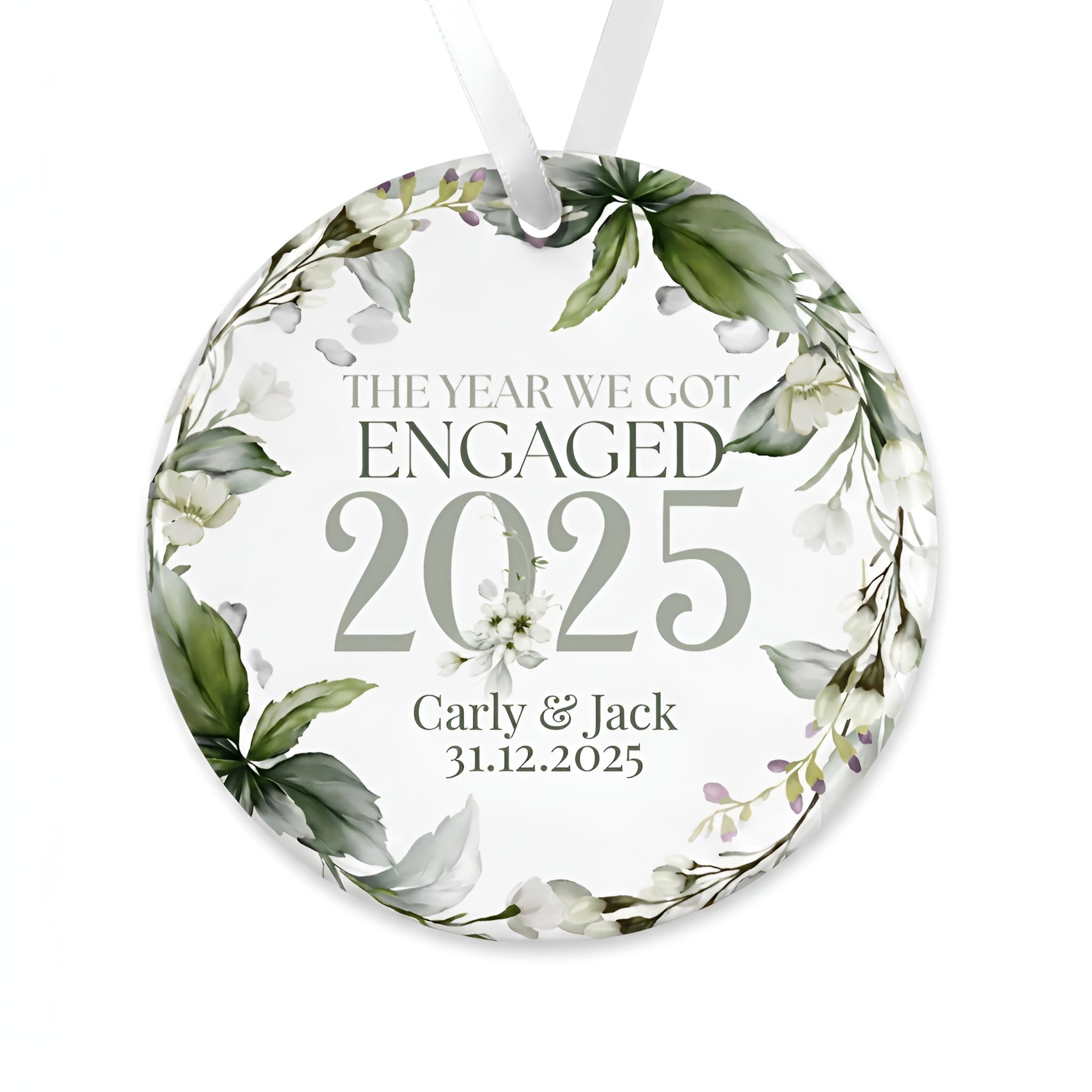 Personalised Ceramic Engagement Plaque Bauble Ornament - Memento Keepsake - Gift For Fiance/Newly Engaged Couple with Gift Box (Personalised - The Year We Got Engaged) — image 1