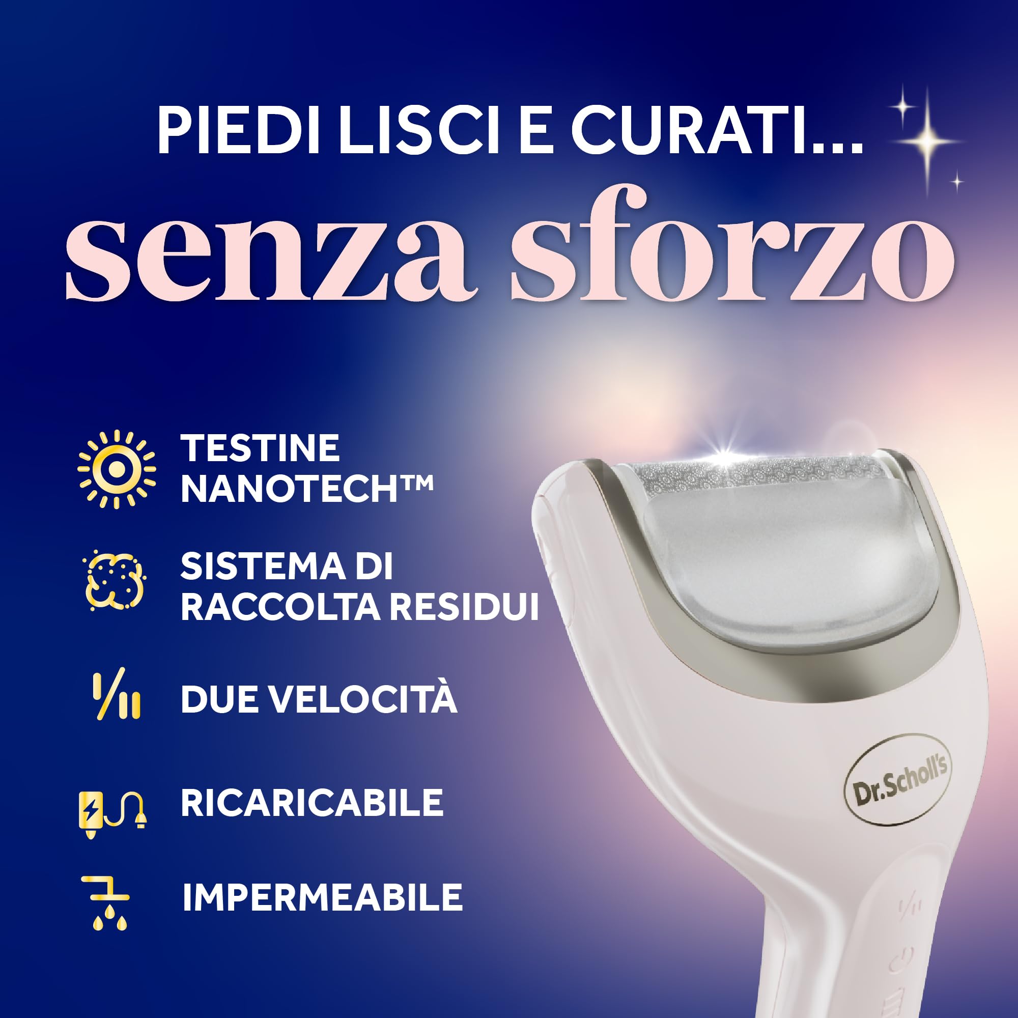 Dr. Scholl's Pedi Perfect Luxe - Kit Pedicure Elettrico Ricaricabile, Lima Piedi e Crema Nutriente, Elimina Calli, Duroni e Pelle Secca, Impermeabile, 90 Minuti di Autonomia, 3 Testine