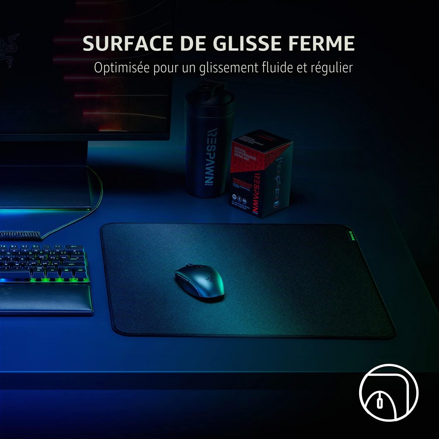 Razer Strider Tapis de souris hybride avec une base souple et une glisse lisse : surface de glissement ferme – Base antidérapante – enroulable et portable – Bords cousus anti-effilochage – Résistant à