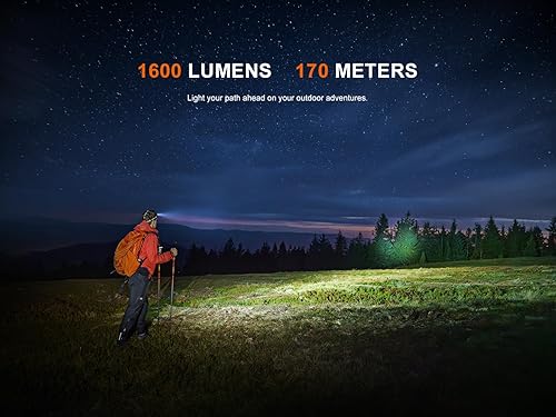 Miniatura 3 de Fenix HM60R V2.0 - Linterna frontal recargable de 1600 lúmenes, foco e reflector con luz roja, ligera para camping, senderismo, espeleología,
