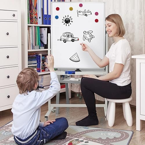 Miniatura 6 de Pizarra blanca móvil de borrado en seco de 40 x 28 pulgadas, pizarras blancas de doble cara sobre ruedas, pizarra blanca magnética abatible con