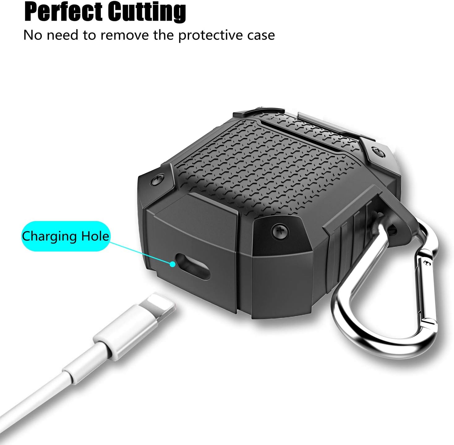 Rugged Case for Airpods Case, Solomo Luxury Heavy Duty Armor Defender Shockproof Protective Silicone Cover and Anti Slip Skin with Keychain Carrying for Apple Airpods 1/2 Case (Not Wireless) (Grey)