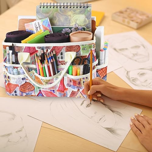 Vista 88 de qianshan Bolsa organizadora de manualidades con múltiples bolsillos, organizador grande de almacenamiento de arte con asas para arte, manualidades