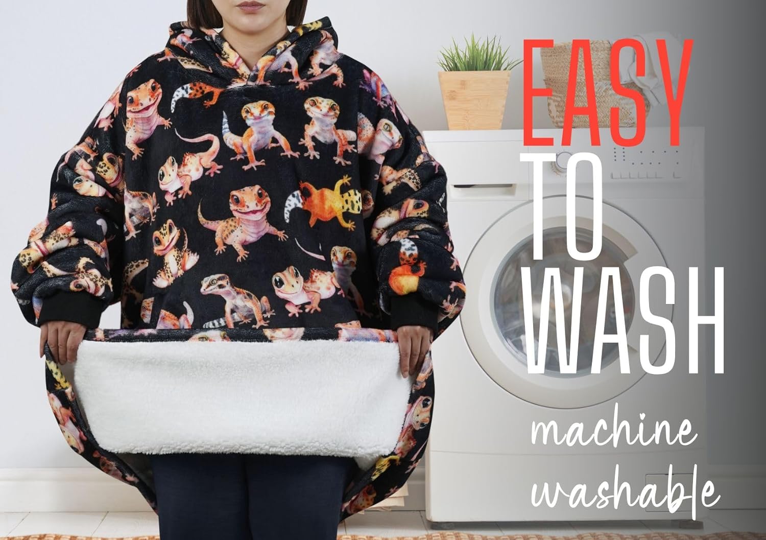 Leopard Gecko Gifts for Women Men, Wearable Flannel Blanket Hoodie, Oversized Flannel Hooded Blanket Sweatshirt, One Size