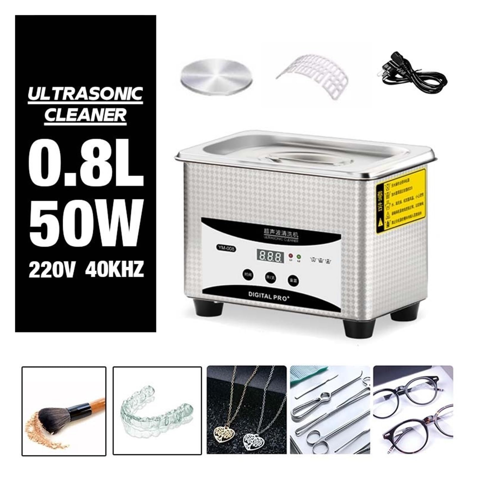 Limpiador ultrasónico Limpiador Ultrasónico De 50W, 800ml, Anillo Joyería Plata, Gafas, Relojes, Dispositivo Limpieza Ultrasónica For Dentaduras Postizas