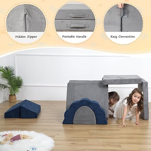 Miniatura 10 de Sofá de juegos para niños, 10 unidades, sofá seccional de espuma de alta densidad, muebles para dormitorio de niñas y niños (rosa)