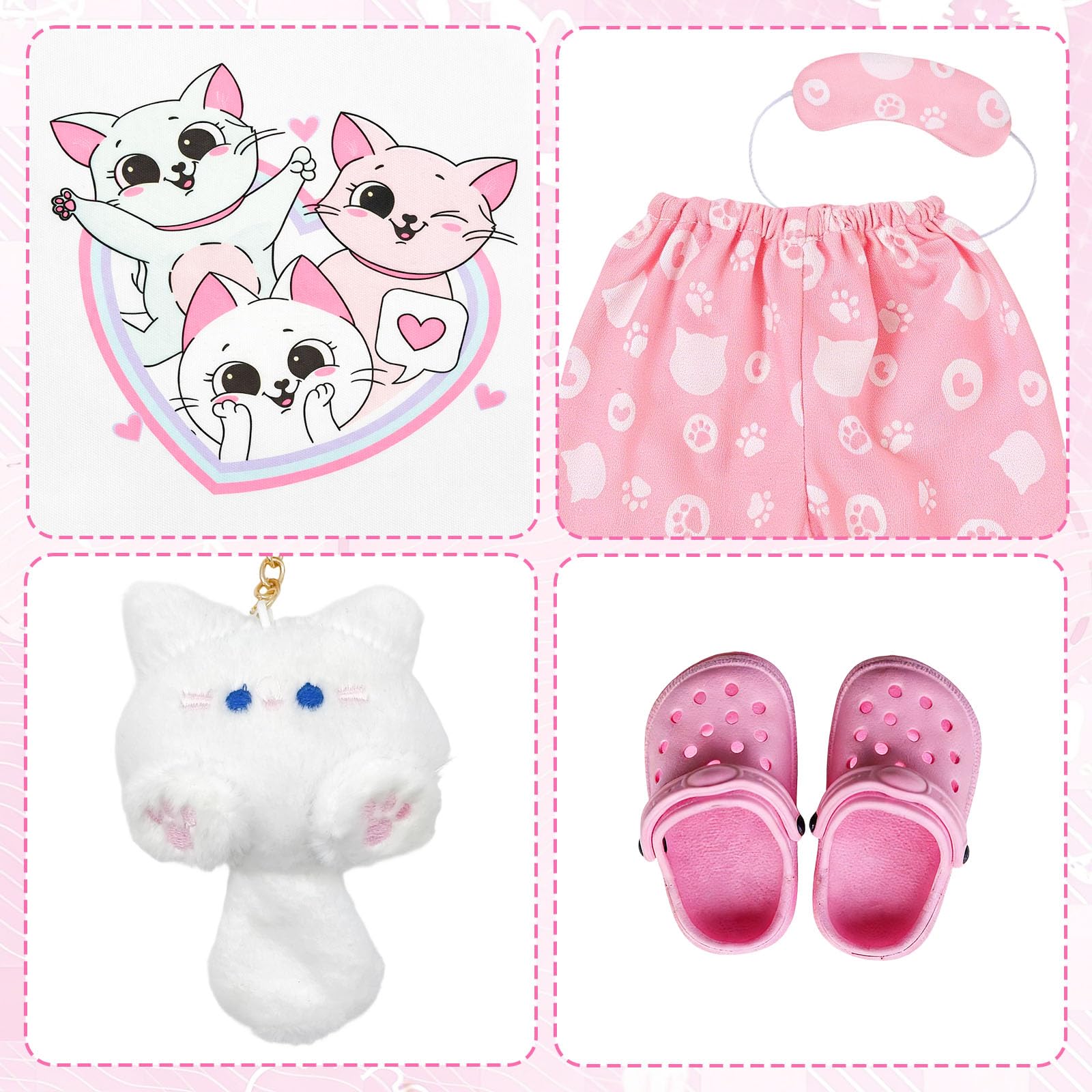 WanderGo Doll Clothes 35-43 cm, 7 Piece Dolls Clothes Eye Mask, Long-Sleeved Top, Long Pants, Pink Shoes, Cat Accessories - Image 4