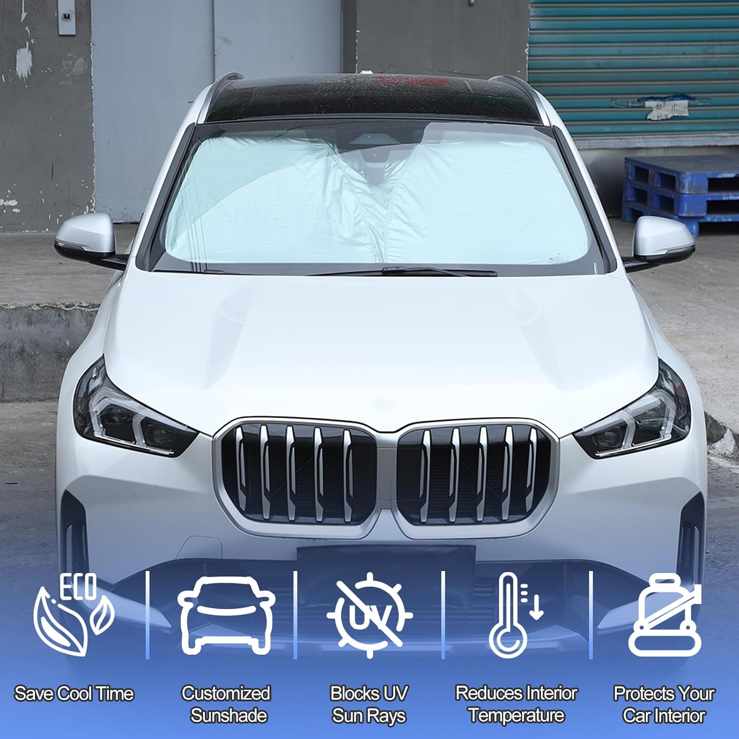 Front Windshield Sunshade for BMW X1/ X2 U11 U10 2016-2025 Windshield Sun shade Sun Visor UV Blocker Privacy Protector Custom Sunscreen Heatshield Keep Your Car Cooler Resilient & Expeditious (Silver) image 3
