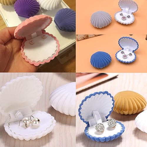 Miniatura 6 de Honbay 6 piezas hermosas cajas de regalo de concha de terciopelo en forma de concha caja de joyería pendientes collar caja de embalaje caja