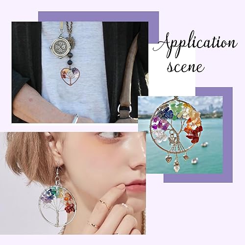 Miniatura 5 de SUNNYCLUE 1 caja, 6 dijes de árbol de la vida, 7 piedras de chakras, dijes grandes hechos a mano con alambre de cuarzo amatista natural, envueltos