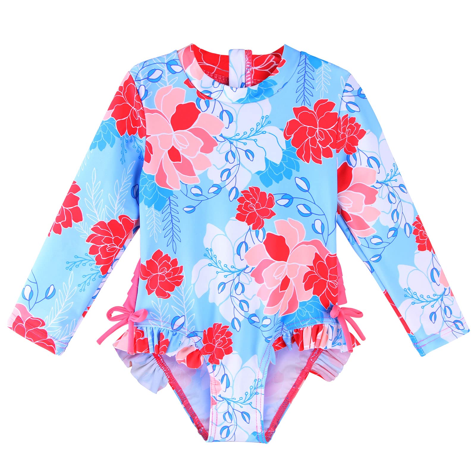 XFGIRLS Baby/Toddler Girls Swimsuit Long Sleeve One-Piece Bathing Suit Rash Guard for Kids UPF 50+ Swimwear