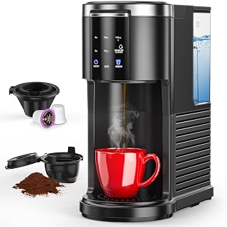 COWSAR Single Serve Coffee Maker, K Cup Coffee Brewer for Capsule and Ground Coffee, Capsule Coffee Machine with 40 Oz Water Tank, Instant-Heat, 5 Brew Sizes Up To 14 Oz, Ideal for Home/Office, Black - Amazon product rated Grade A