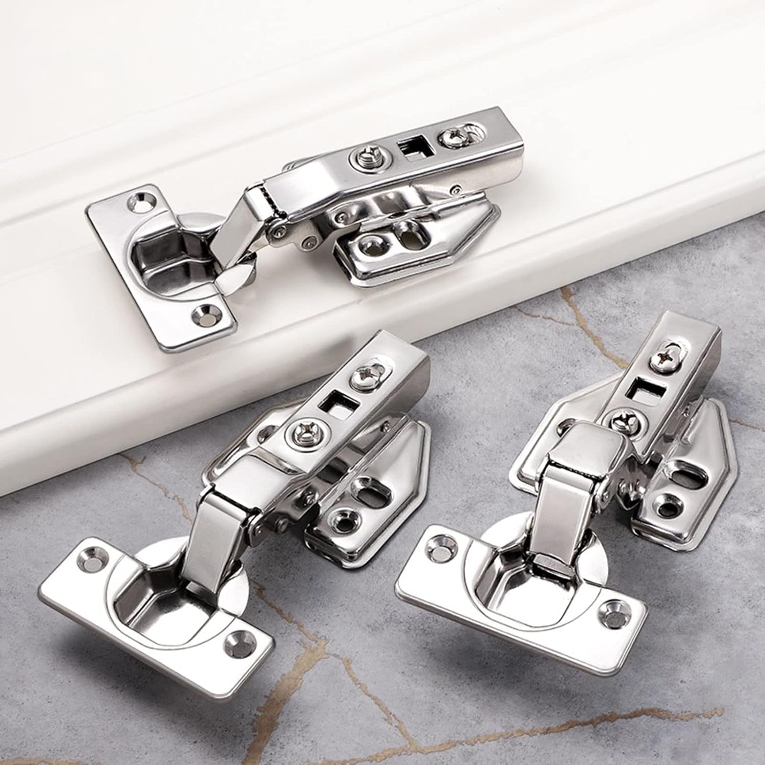 VICTAC Stainless Steel 304 Grade Anti Rust Full Overlay '0' Crank Hydraulic Soft Close Auto Hinges for Cabinets/Cupboards (Pack of 1 Pair / 2 Pcs) 4 Hole Mounting Plate (Pack of 1 Set / 2 Pcs) — Amazon image 6