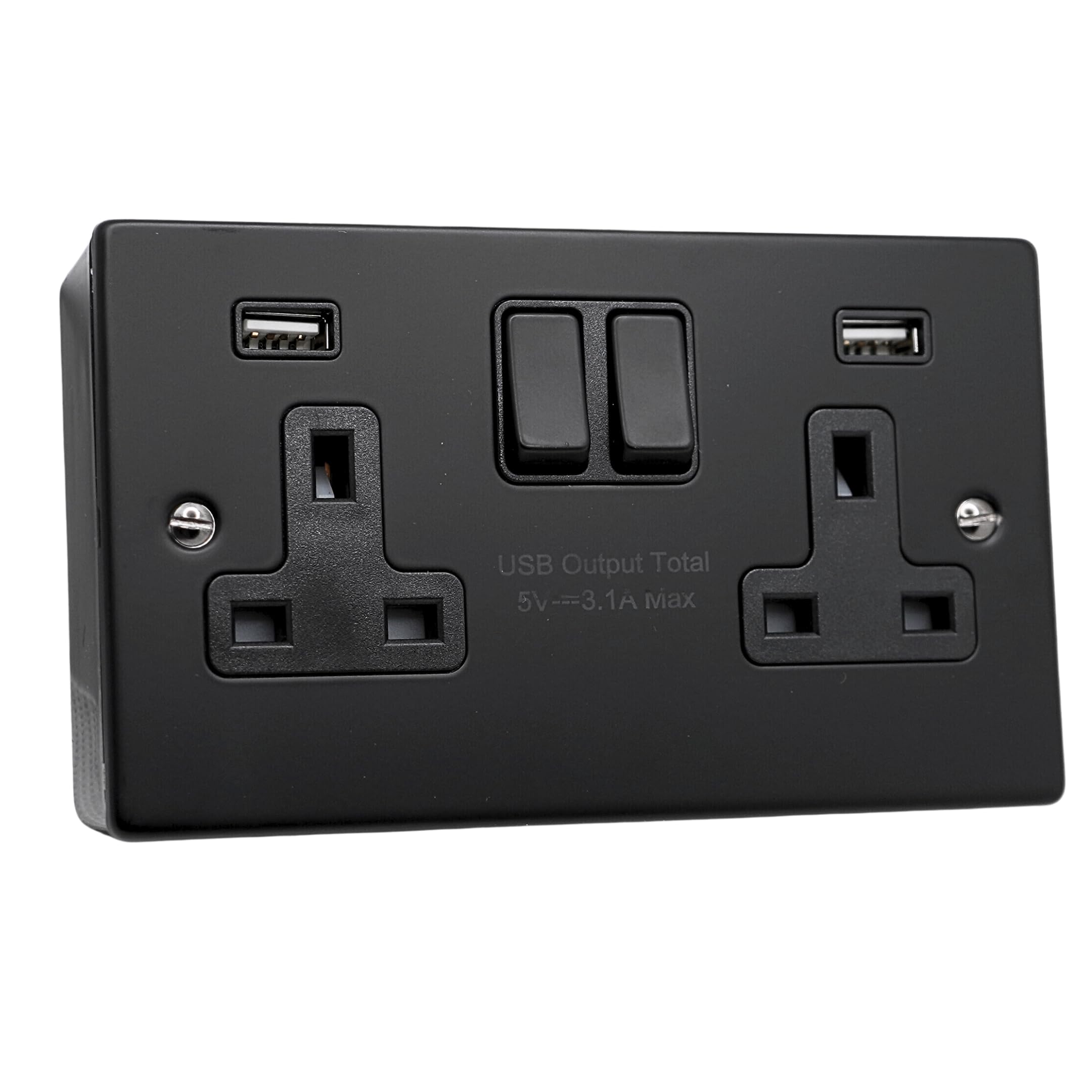 SHP ELECTRICAL® 2 Gang 13A Socket with Dual USB (3.1A Total) - FASTCHARGE, Black