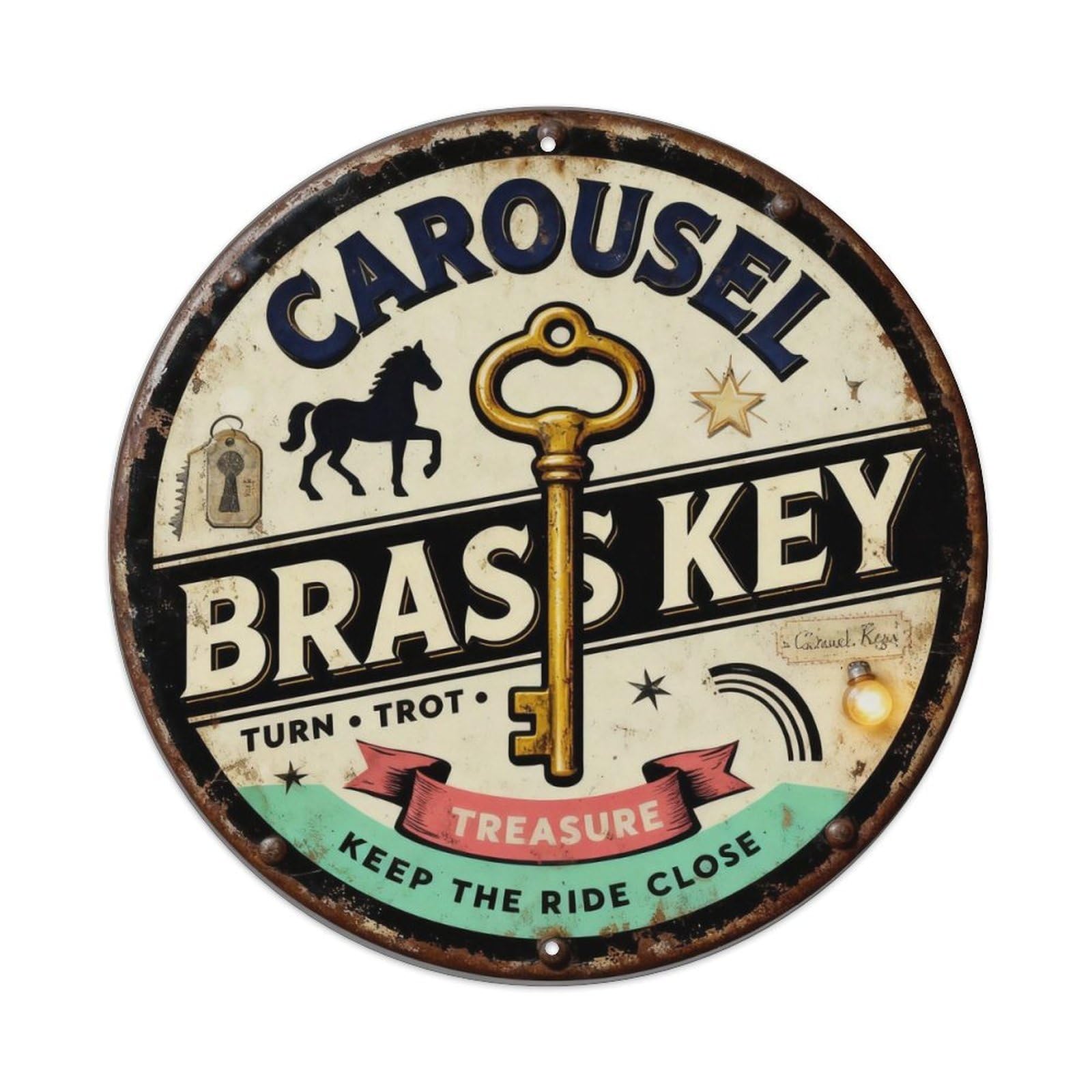 Carousel Brass Key Sign Metal Tin Sign Plaque
