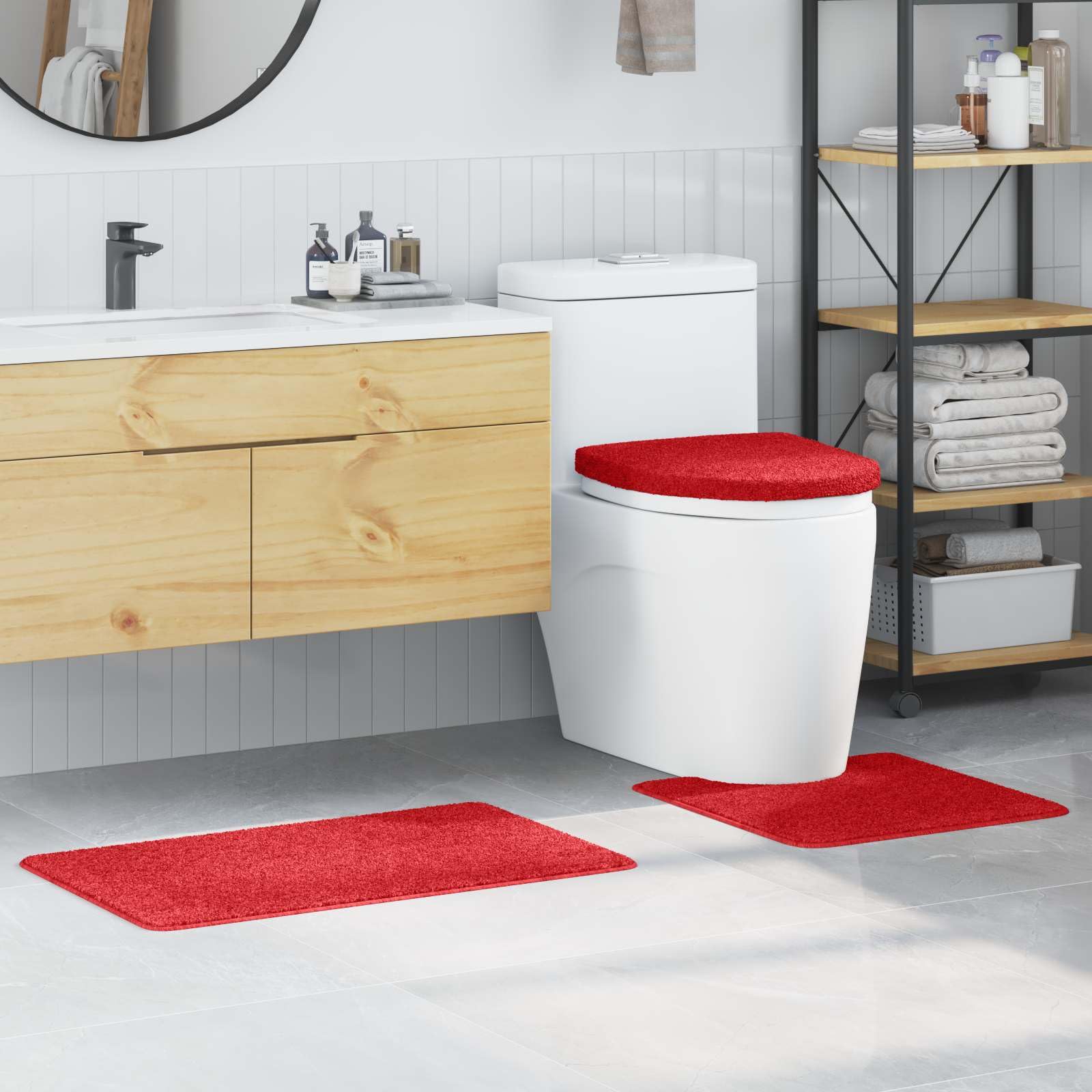 Bademattenset, rutschfest, 3-teilig, Rot