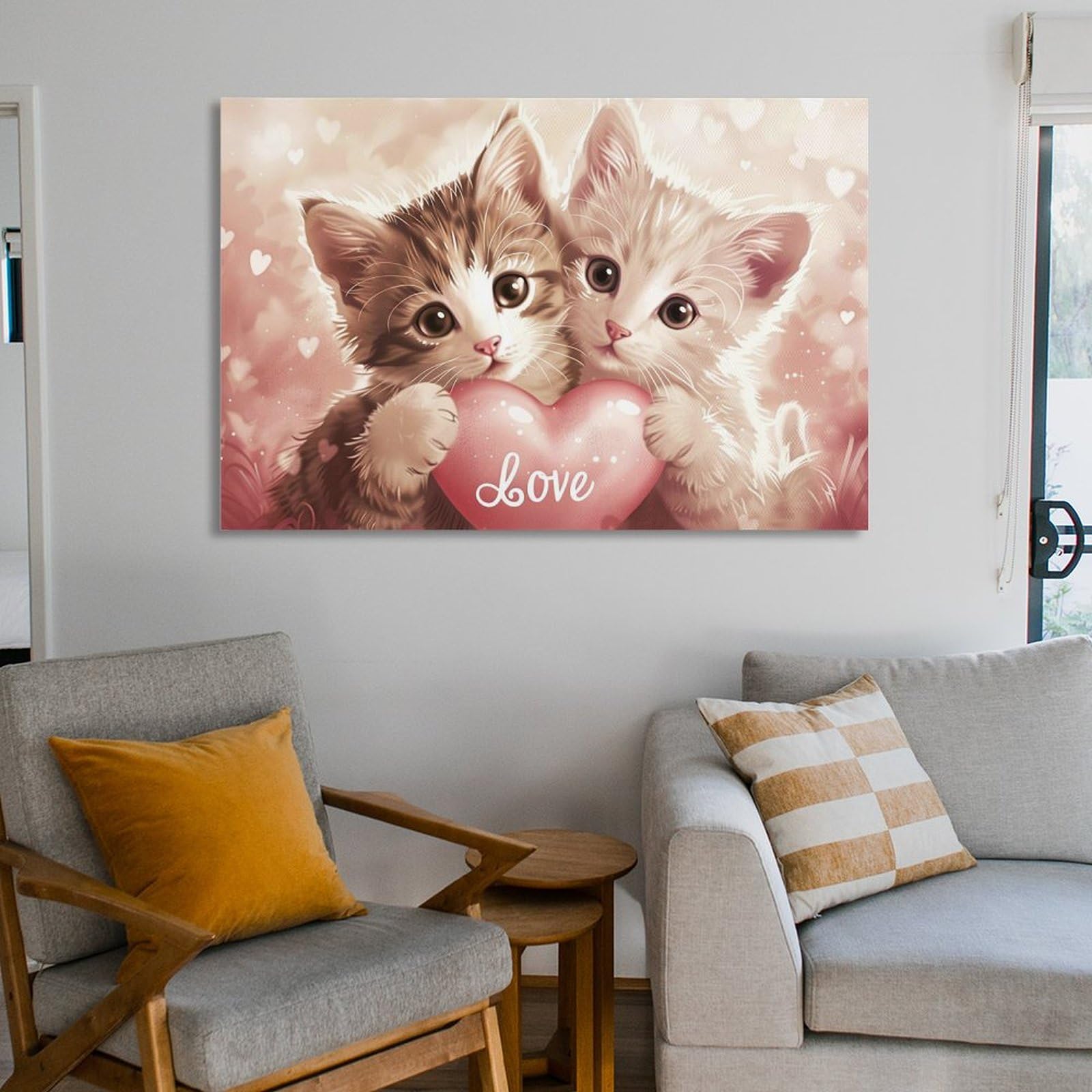 原画☆キャンバスF20【子猫たちのソファーでの幸せな瞬間に属する】 Amazon.co.jp: 絵画 可愛くて愛情深い2匹の子猫インテリア 絵画
