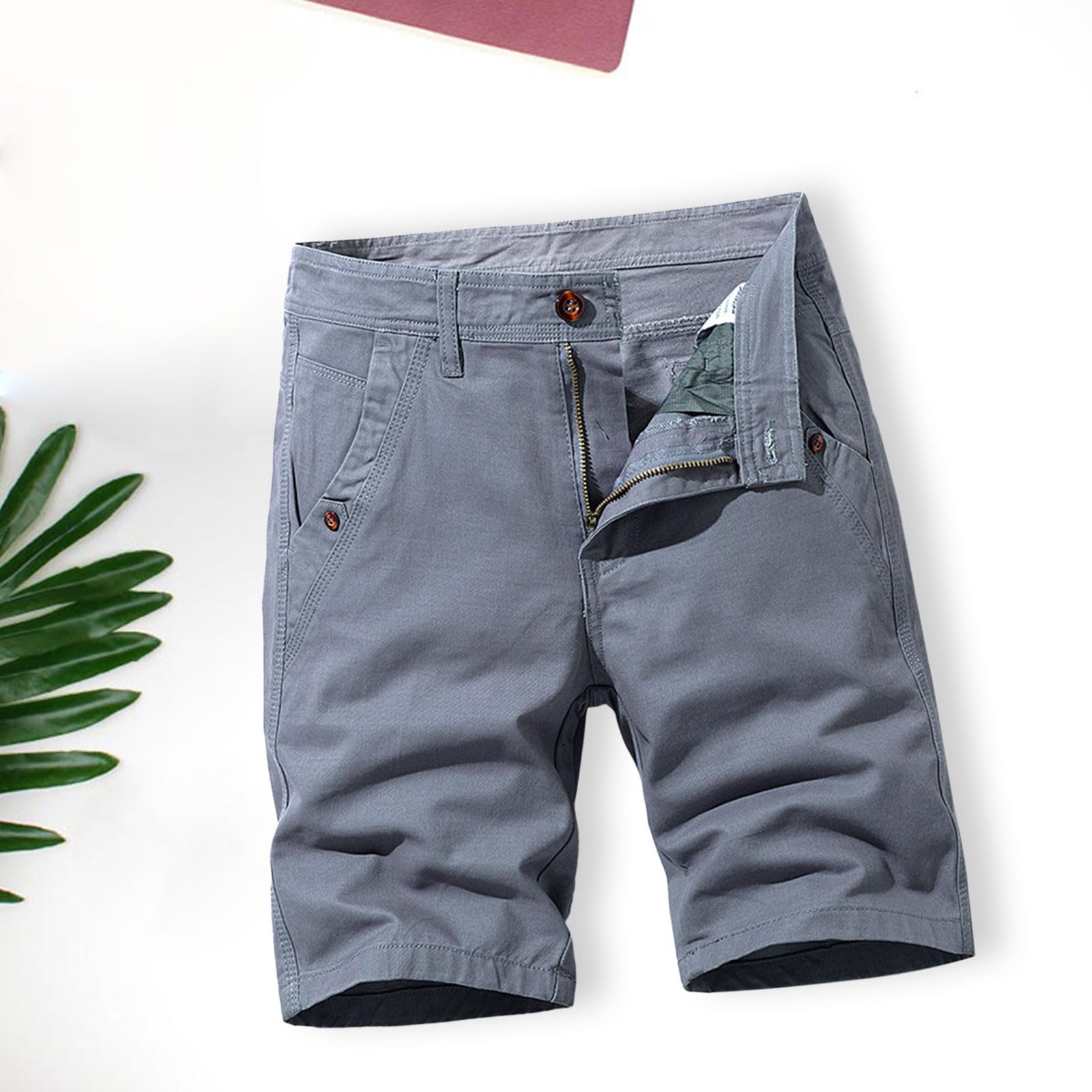 Pantalones cortos chinos para hombre con tira de botones para hombre en cinco cuartos de longitud cortos, pantalones chinos con bolsillos, bermudas, pantalones cortos de verano ligeros, pantalones