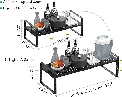Miniatura 6 de Estante de despensa expandible apilable y ajustable para armarios de cocina, estantes de mostrador, solución de almacenamiento de armario,