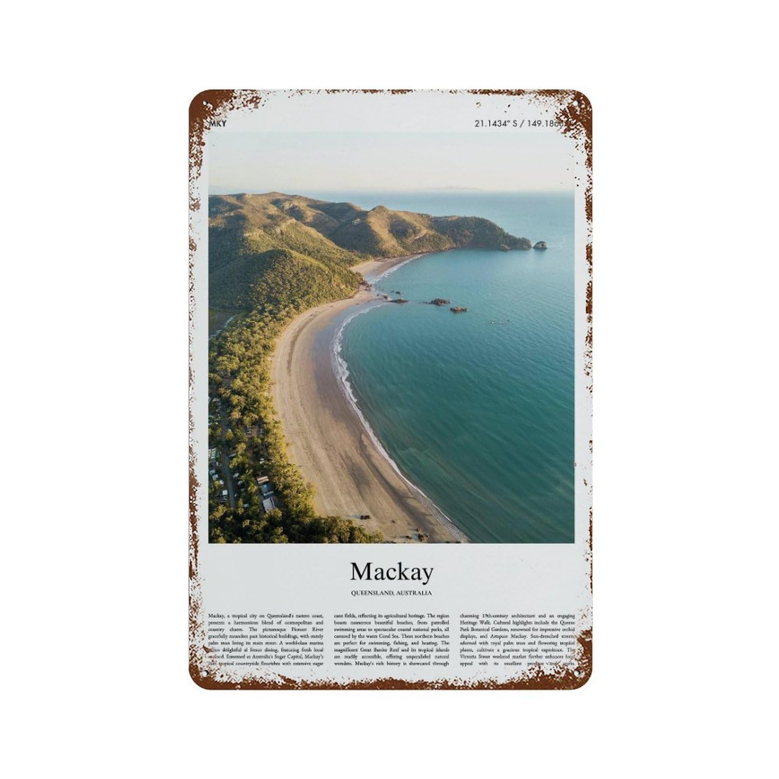 xiaoxiaoshen Mackay Queensland, Australia City Scenery Wall Decor Art Metal Tin Poster Modern Home Decor Art Home Bar Shop Decorations Vintage Sign 30x20cm