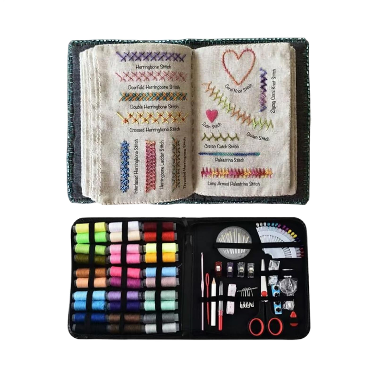 Pruojhw Stickerei-Set mit Buch – Strickzubehör bestehend aus Garn und Nadeln | Set und Stickerei mit Tutorial, für Anfänger, Hobbyhandwerker, Freizeit, Urlaub, Entspannung, Haus, Reise