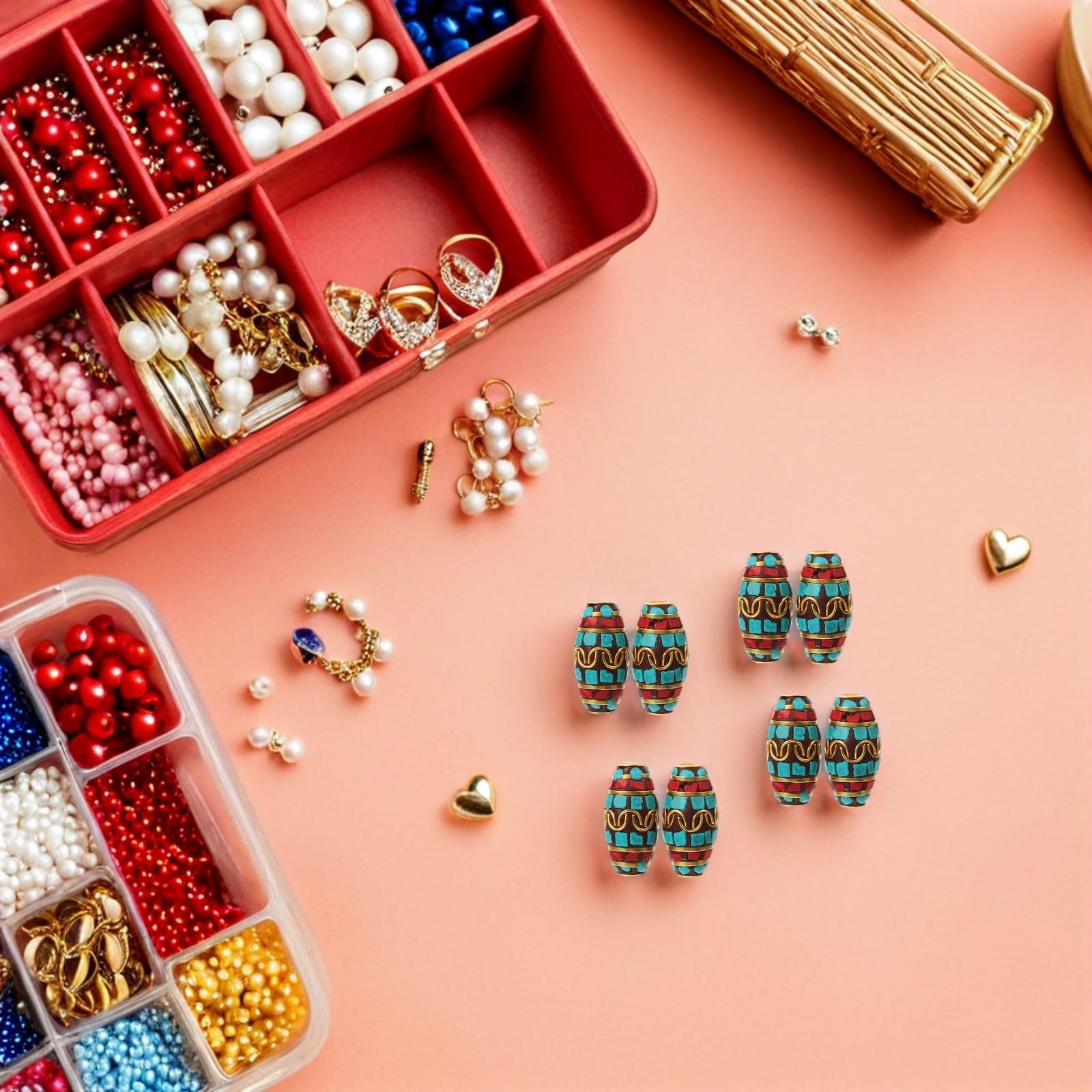 Cuentas de Cobre Hechas a Mano 12X26 MM 10 Piezas Cuentas Sueltas para Bisutería DIY Espaciadoras para Pulseras y Collares Accesorios Vintage Estilo Nepalí para Manualidades