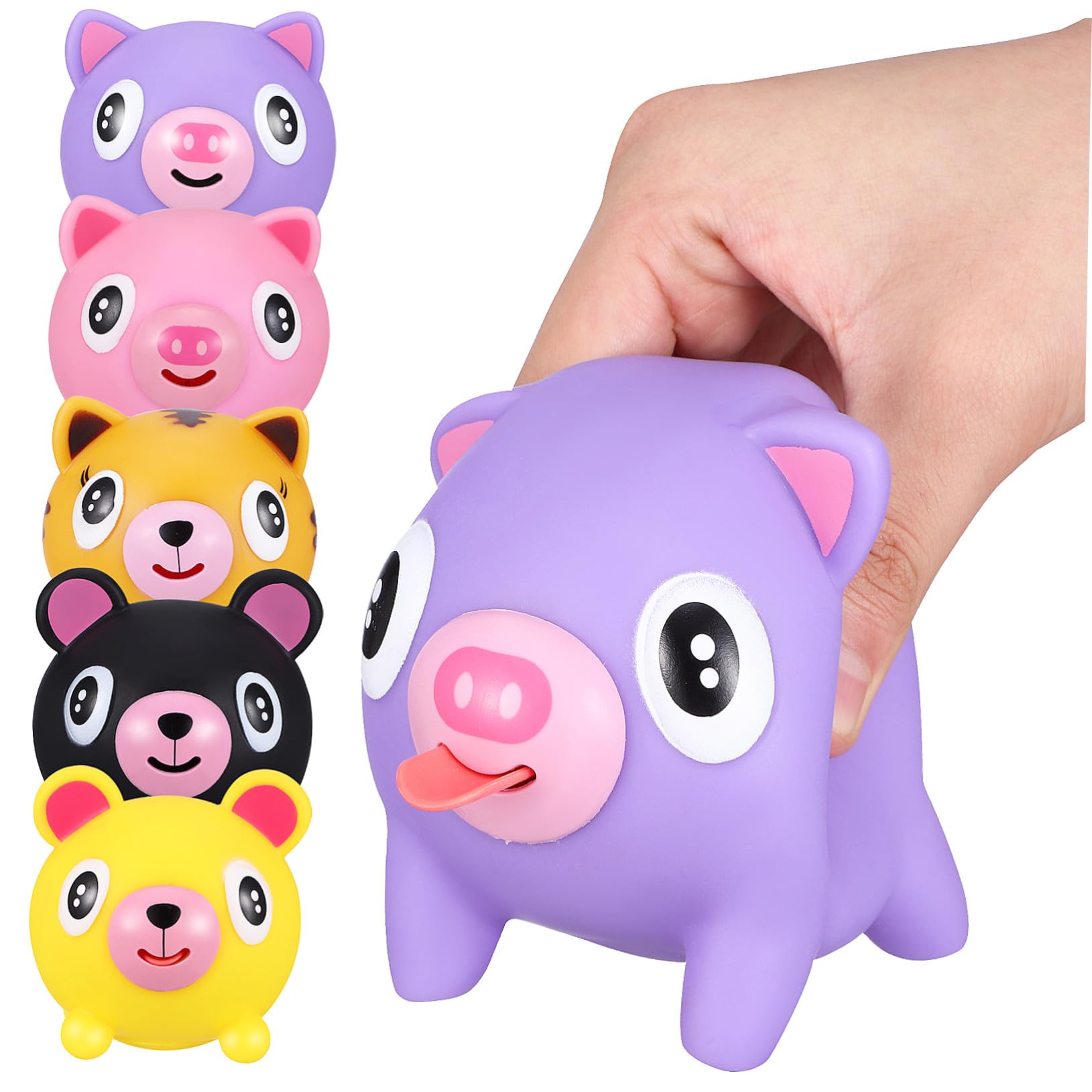 Toddmomy Jouets à Presser pour Réduire Le Stress Jouets Anti-Stress Amusants et Colorés Lot de 5 en PVC de Cochon et Ours pour Garçons et Filles
