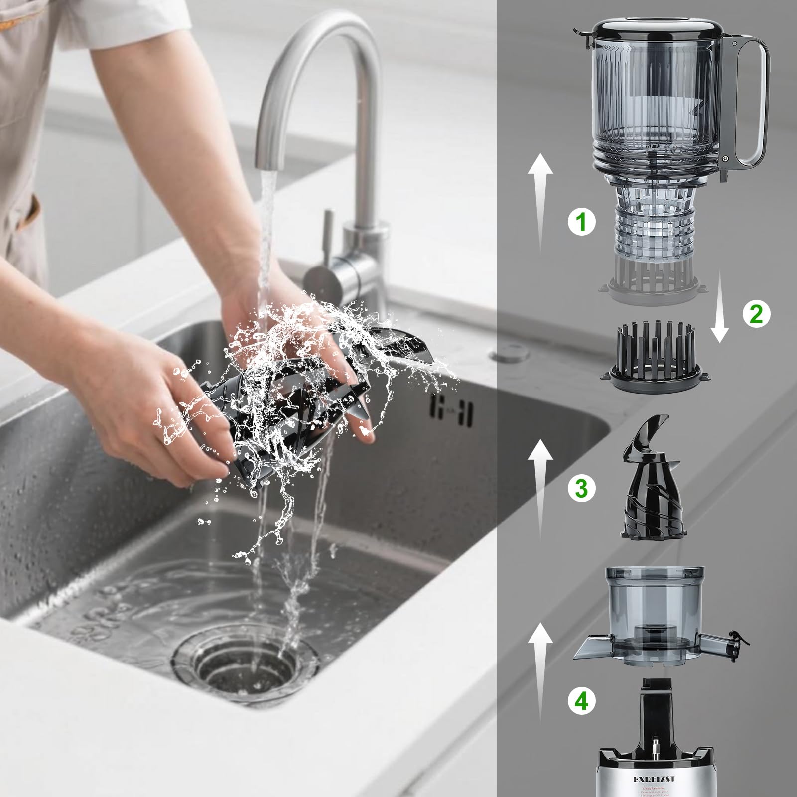 Exreizst Slow Juicer MP-802P 130mm Einfüllschacht 1,5L BPA-frei Tritan Leiser Motor