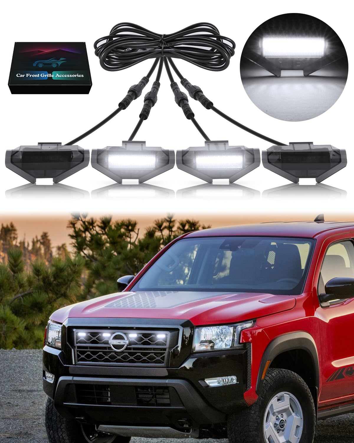OKLSG LED Grill Lights for Nissan Frontier 2022 2023 2024 Lights for Frontier S SV Pro4x OEM Grille White Lamp