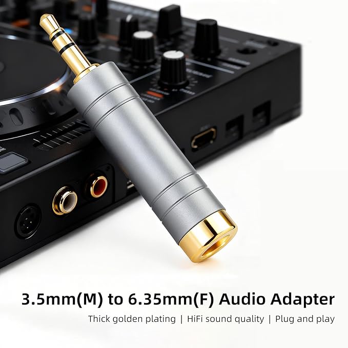 Adaptador de Audio 3.5mm a 6.35mm, Conector Chapado en Oro 24K miniatura 3