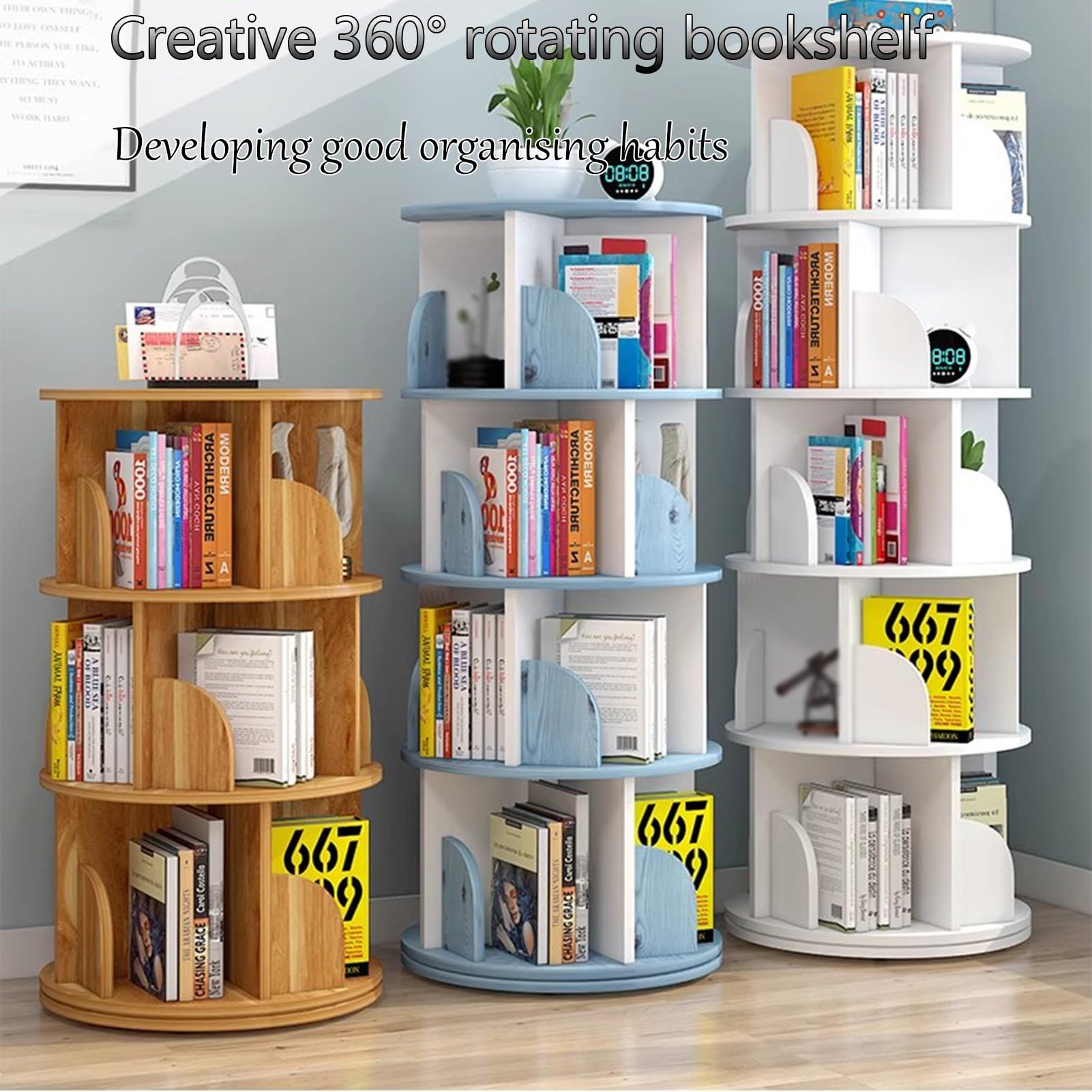 Libreria Girevole a 360° Libreria salvaspazio Bordi levigati per Evitare Urti Base Ampia per sostenere Il carico Adatto per Soggiorno Camera da Letto Ufficio(Rosa)